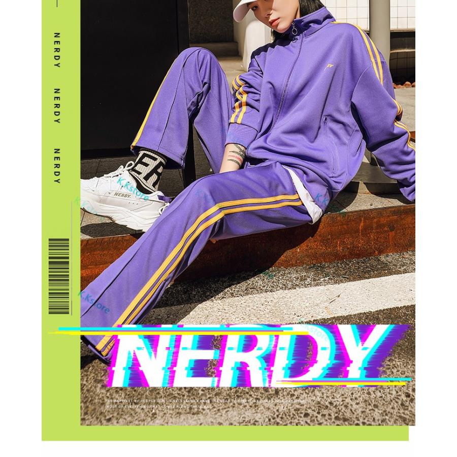 新品同様 長袖 ジャージ Nerdy カジュアル 送料無料 韓国 トレーナー メンズ レディース 秋服 男女兼用 ブラック パープル セットアップ 上下 レディース ジャージ Nerdy 2点セット トップス Smssvg Org