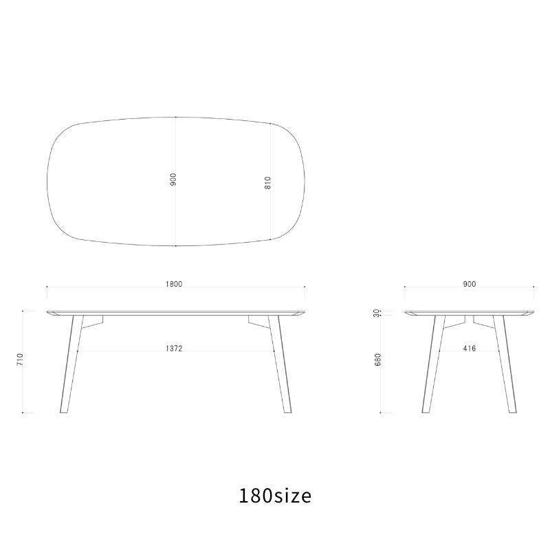河口家具製作所 ダイニングテーブル 単品 180cm 4人 6人 タモ突板