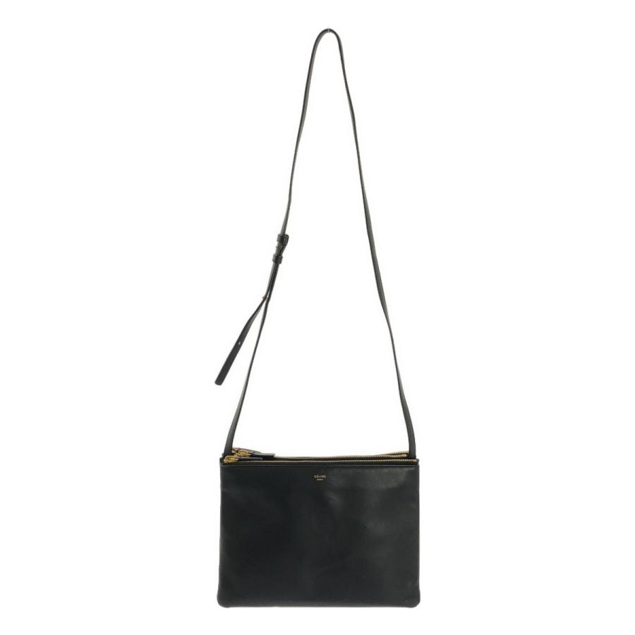 CELINE セリーヌ トリオ ブラック 旧ロゴ ショルダーバッグ CELINE（セリーヌ） トリオ レザー ロゴ ショルダーバッグ : KLD