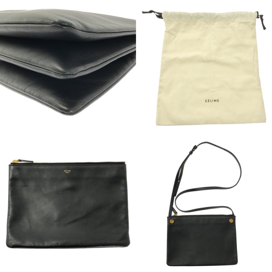 CÉLINE セリーヌトリオショルダーバッグ（旧ロゴ）保存袋付き CELINE（セリーヌ） トリオ レザー ロゴ ショルダーバッグ : KLD