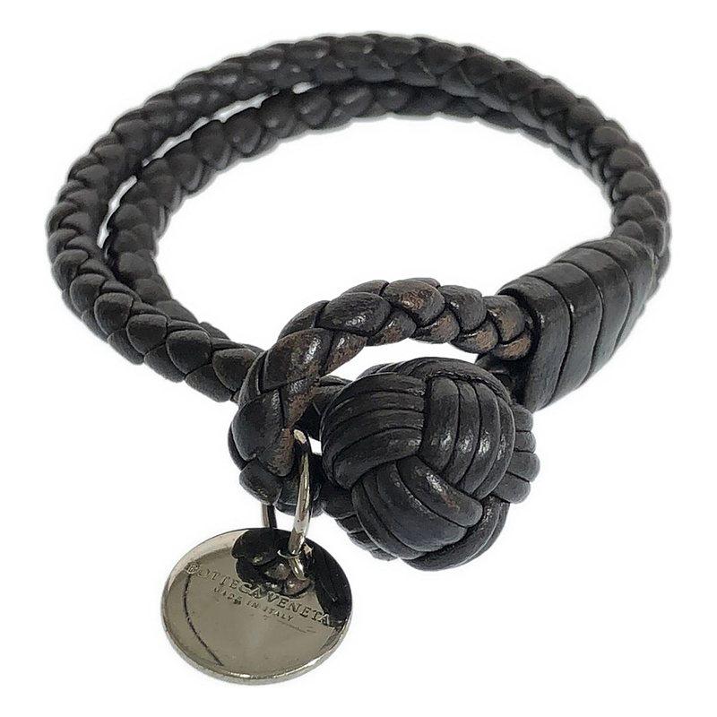 Bottega Veneta ダークブラウン レザー 編み込みブレスレット ボッテガヴェネタレザー編み込みブレスレット ブラウン