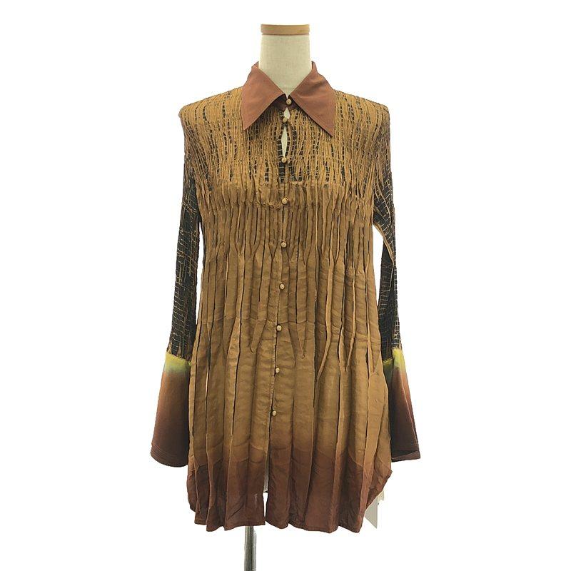 【美品】  Mame Kurogouchi / マメクロゴウチ | 2023SS | Arimatsu Shibori Ombre Dyed Silk Shirt  / シルク シャツ ブラウス | 2 | brown | レディース 美品】 Mame Kurogouchi / マメクロゴウチ | 2023SS Arimatsu Shibori