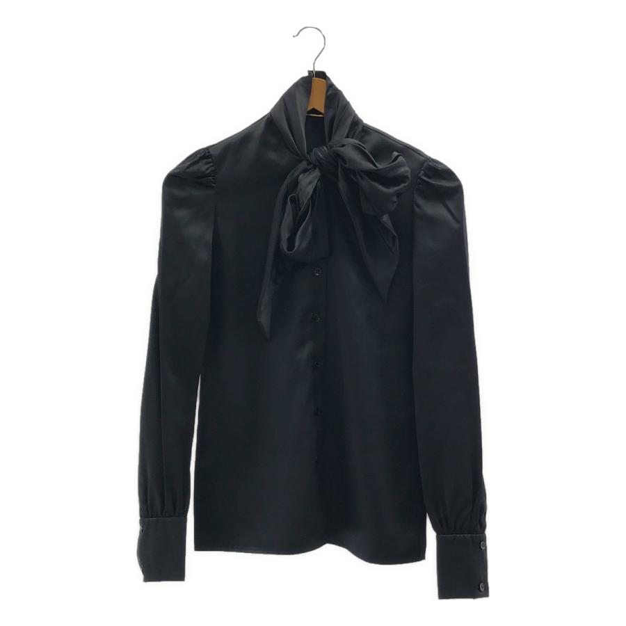 YSL イヴサンローラン ボウタイブラウス シルク100% 黒 サイズ34 SAINT LAURENT PARIS / サンローランパリ シルク リボン ボウタイ