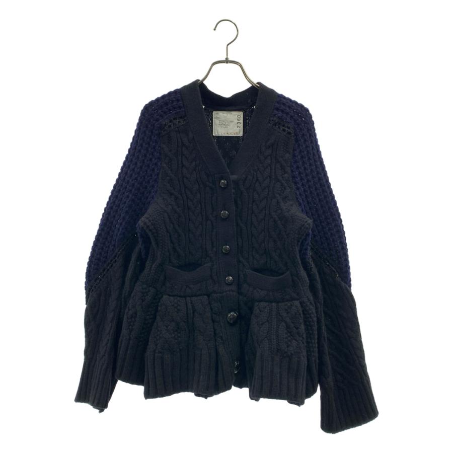sacai / サカイ | ウール ケーブル ニット カーディガン | 2 | ネイビー/ブラック | レディース sacai（サカイ） ウール ケーブル ニット カーディガン : KLD ヤフー