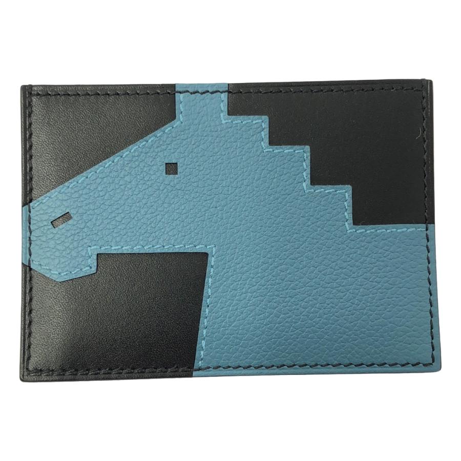 【美品】  HERMES / エルメス | シュヴァル ピクセル レザーカードケース | ブラック/ブルー | メンズ HERMES（エルメス） シュヴァル ピクセル レザーカードケース : KLD
