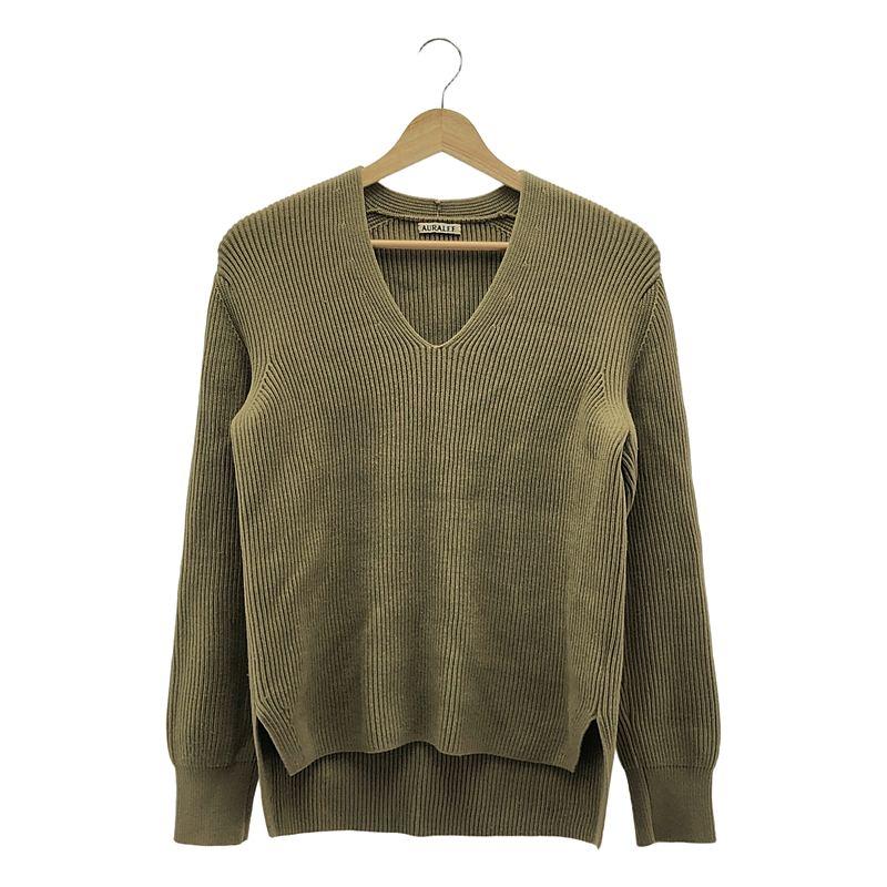 美品 オーラリー super fine wool Vネック リブ ニット カーキ AURALEE（オーラリー） | SUPER FINE WOOL RIB KNIT V NECK P/O リブ