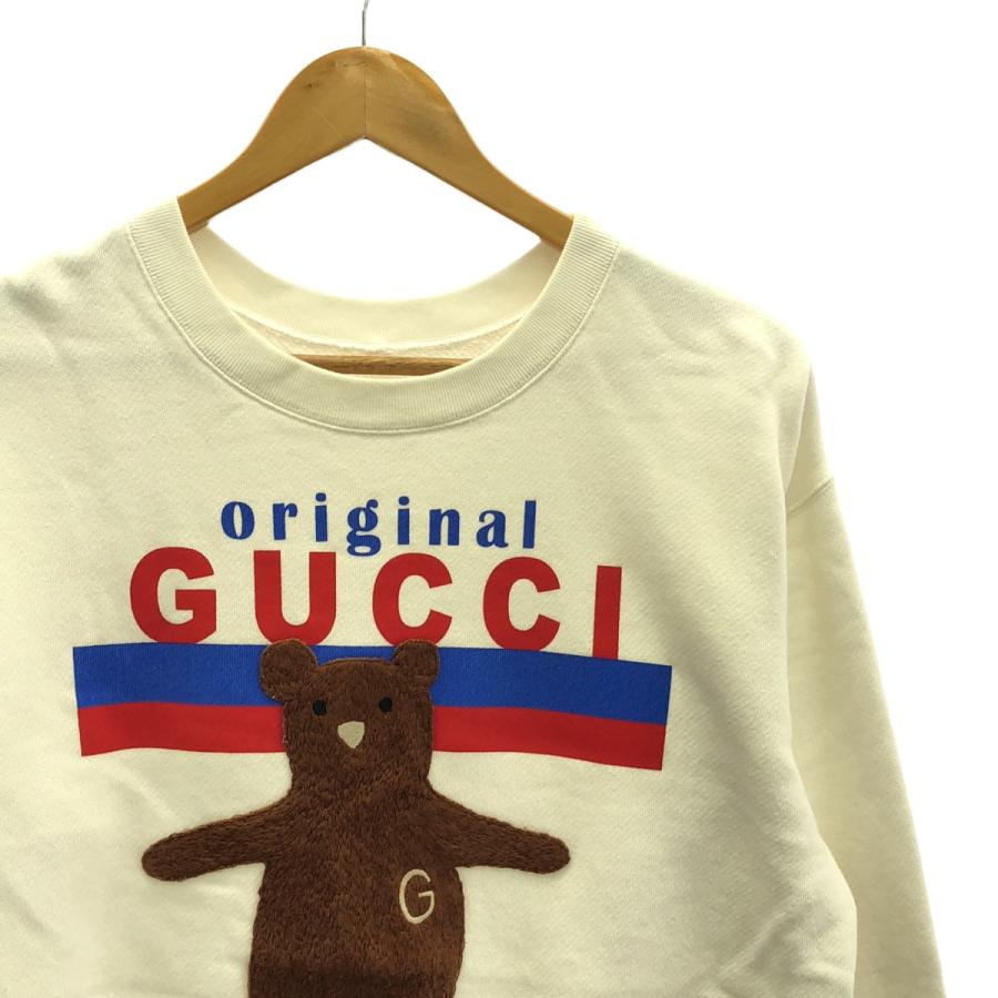 GUCCI / グッチ | ベア刺しゅう ロゴプリント クルーネックスウェット | XS | ホワイト | メンズ GUCCI（グッチ） | ベア刺しゅう ロゴプリント クルーネックスウェット
