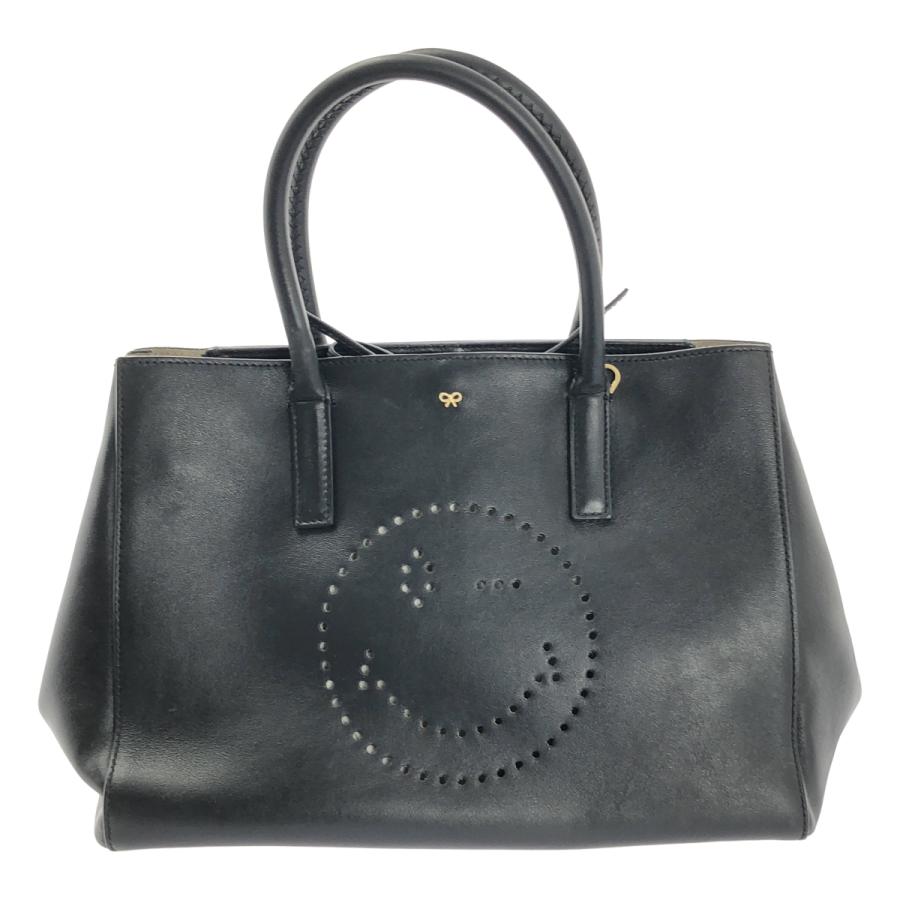 【美品】アニヤハインドマーチ トートバッグ スマイル パンチング レザー ブルー ANYA HINDMARCH（アニヤ・ハインドマーチ） レザー パンチング