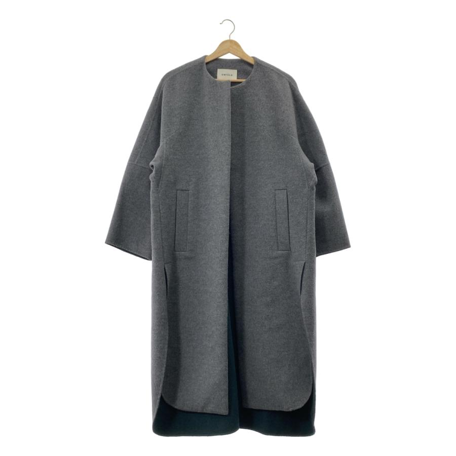 ENFOLD ファインリバービーバーノーカラースリットコート 38 ブラック ENFOLD（エンフォルド） ファインリバー ビーバー ノーカラー スリット
