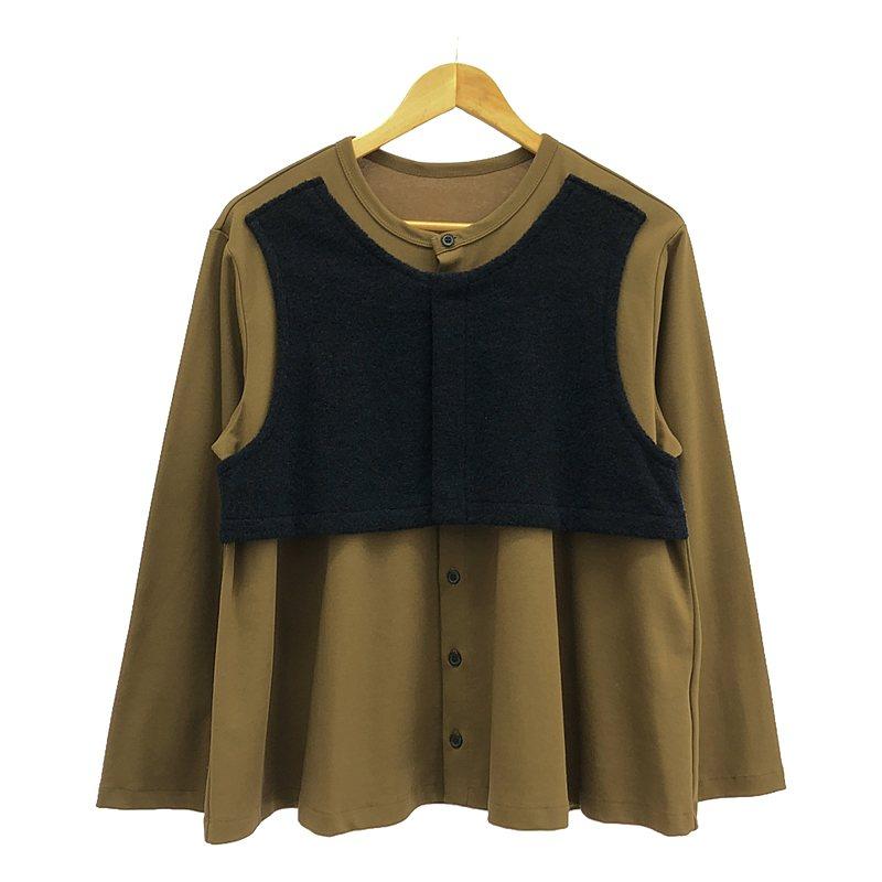 Y'S ネイビー 長袖 カーディガン レディース　サイズ2 美品】 Y's / ワイズヨウジヤマモト | 異素材 クルーネック