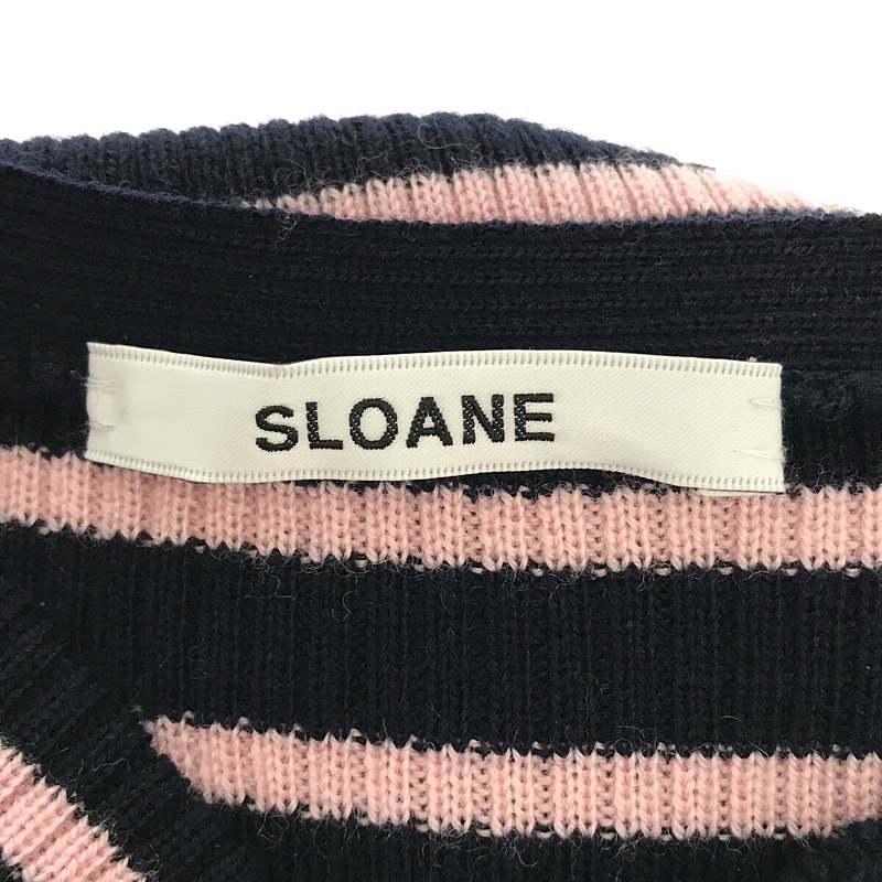 【美品】  SLOANE / スローン | 14Gリブ メリノウール ボーダーラウンドネック ニット セーター | 2 | ネイビー/ピンク | レディース｜kldclothing｜05