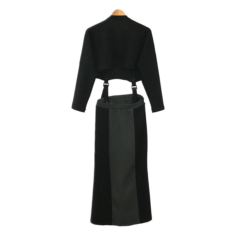 【新品】  NAKAGAMI / ナカガミ | 2022AW | セットアップワンピース  ショート丈 クルーネック 切替 ロング フレア スカート | F | black | レディースの画像