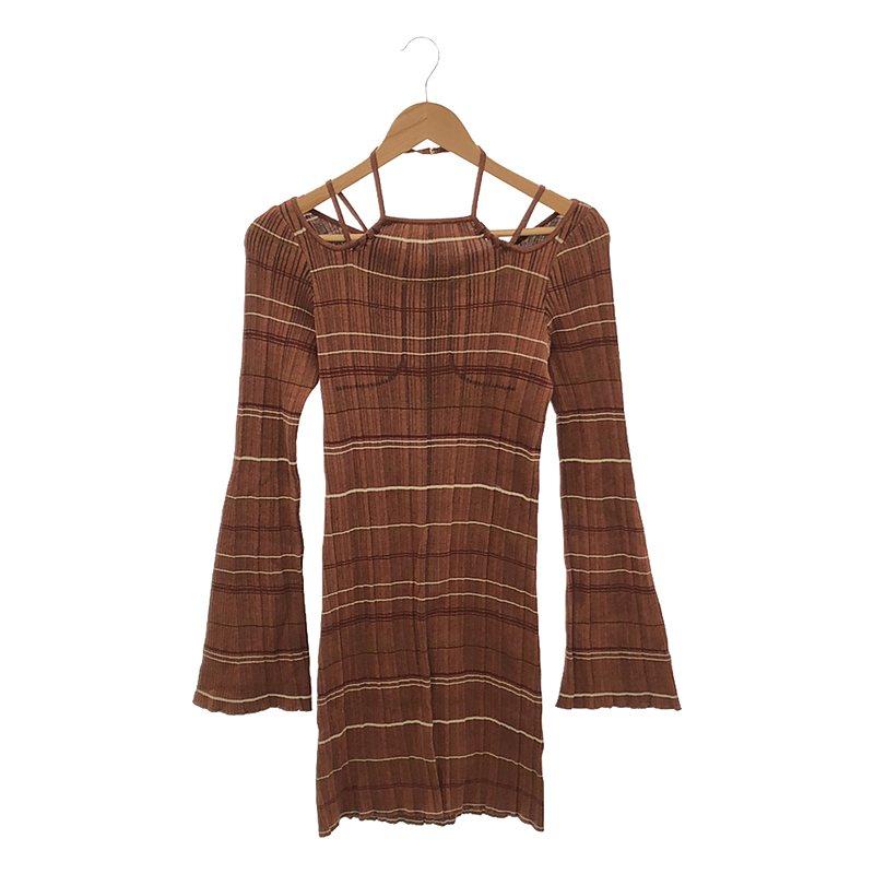 【新品】  Mame Kurogouchi / マメクロゴウチ | 2023SS | Random Ribbed Plaid Knitted Dress With Choker ニットドレス | 2 | BROWN | レディース 新品】 Mame Kurogouchi / マメクロゴウチ | 2023SS Random