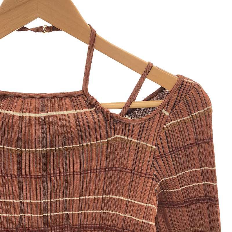 【新品】  Mame Kurogouchi / マメクロゴウチ | 2023SS | Random Ribbed Plaid Knitted Dress With Choker ニットドレス | 2 | BROWN | レディース 新品】 Mame Kurogouchi / マメクロゴウチ | 2023SS Random