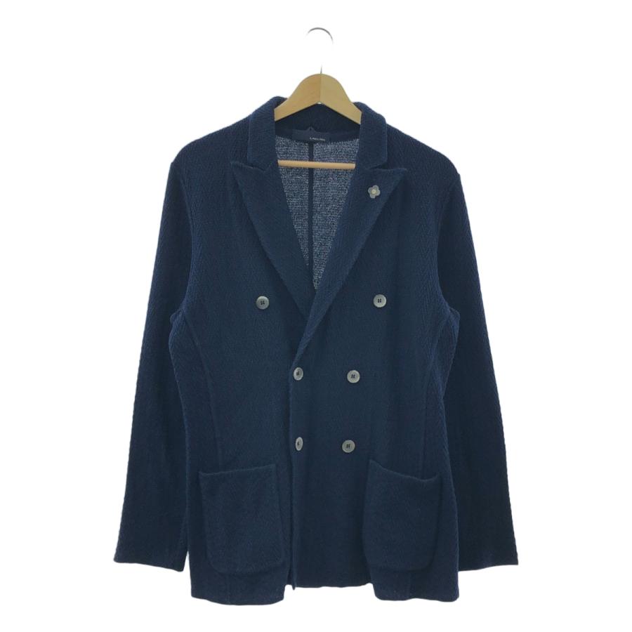 <美品>LARDINI ネイビー ダブル チェスターコート ブートニエール 50 美品>LARDINI ネイビー ダブル チェスターコート ブートニエール 50