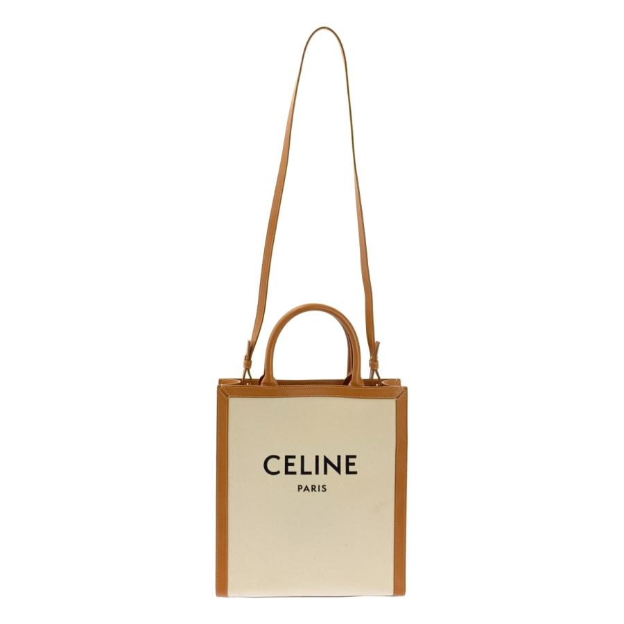 CELINE / セリーヌ | スモール バーティカル カバ レザー キャンバス ショルダーバッグ/ 192082BNZ | ブラウン/オフホワイト | レディース CELINE（セリーヌ） スモール バーティカル カバ レザー キャンバス