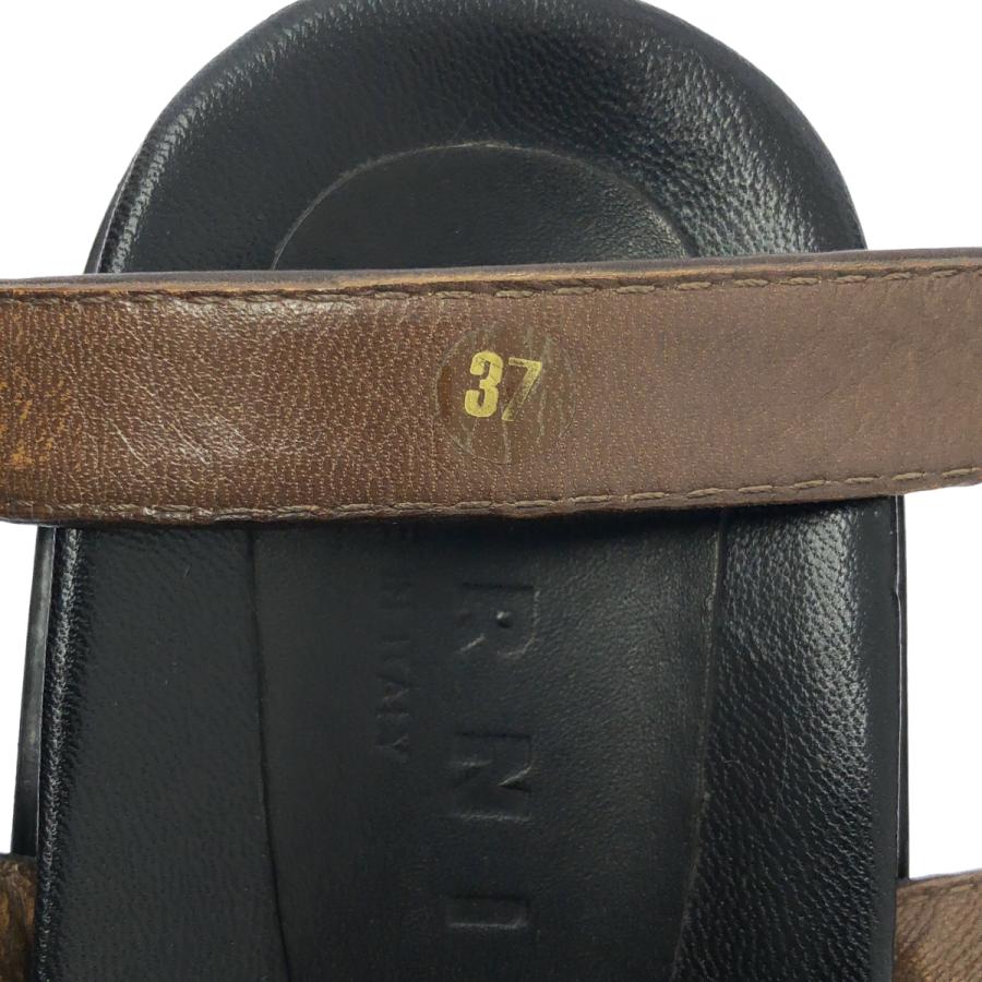 【美品】 MARNI マルニ レザー アンクルストラップ サンダル ベージュ×黒 MARNI（マルニ） アンクルストラップ リボン レザーサンダル : KLD