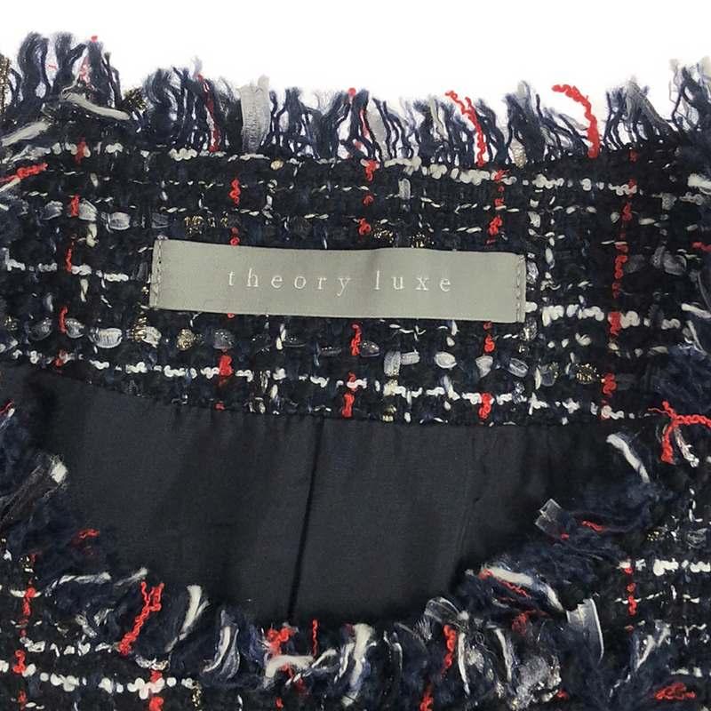 セオリーリュクス　ノーカラー　ツイード　ダブル　ジャケット　フリンジ　wiedi セオリーリュクスノーカラーツイードダブルジャケットフリンジwiedi