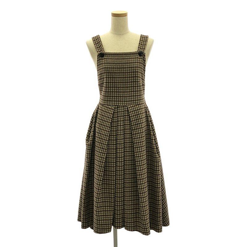 セブンテンウールチェックエプロンワンピ