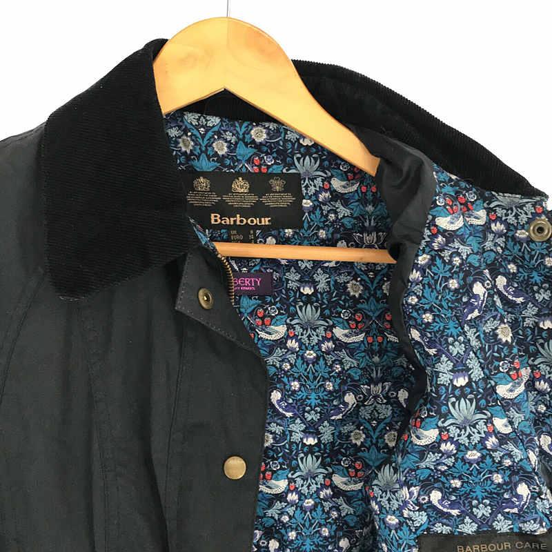 【美品】  Barbour / バブアー | × LIBERTY リバティ別注 BEADNELL WAX JACKET ワックスコーティング ジップアップ ジャケット | UK8 | ブラック / ブルー | レ｜kldclothing｜04