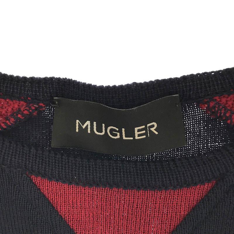 【美品】  Thierry Mugler / ティエリーミュグレー | 切り替え ウール ニット セーター | S | レッド×ネイビー | レディース｜kldclothing｜06