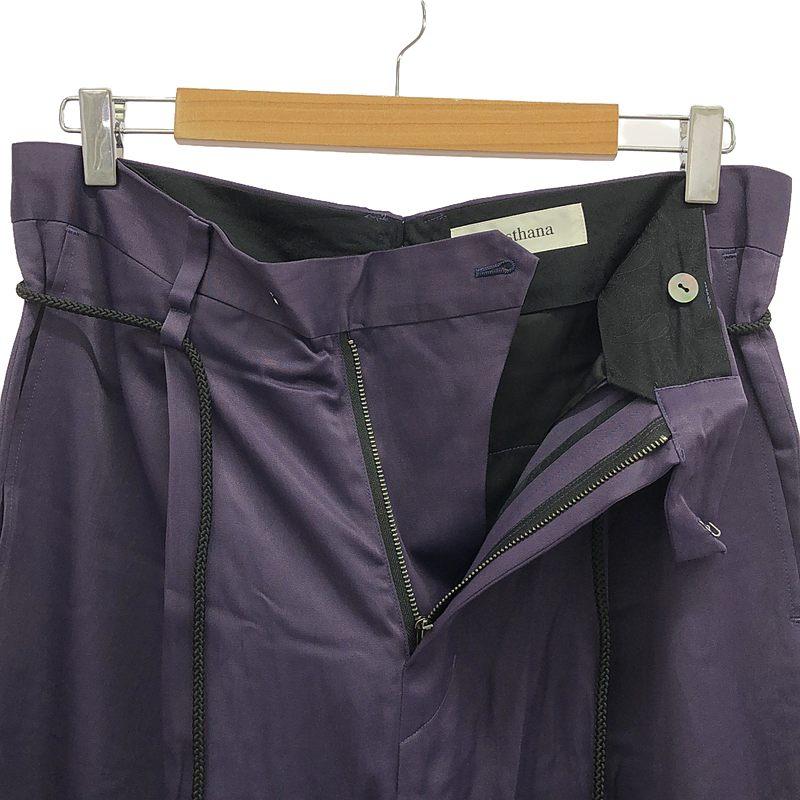 【新品】  prasthana / プラスターナ | glossy twill lazy slacks スラックス パンツ | M | ブラック | メンズ 新品】 prasthana / プラスターナ | glossy twill lazy slacks