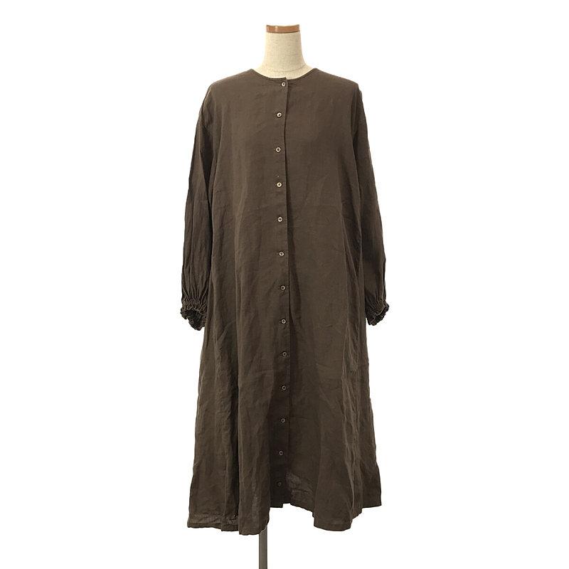【nest Robe】ネストローブ 麻100% キーネックタックフレアワンピース nest Robe robe / ネストローブ | 2020AW リネン タッカー付き