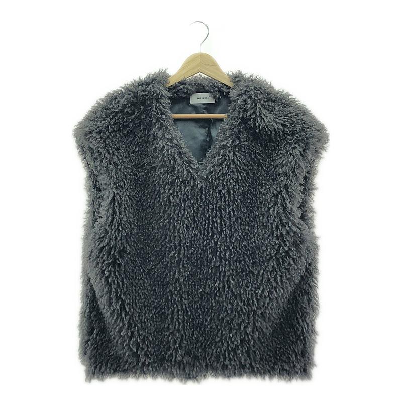 【美品】  MIESROHE / ミースロエ | ファー ノースリーブ Vネック ベスト | F | グレー | レディース 美品】 MIESROHE / ミースロエ | ファー ノースリーブ Vネック