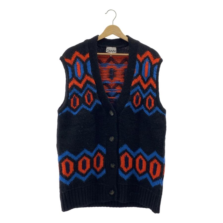 GANNI ネイビー ニットベスト　美品 GANNI（ガニー） Chunky Graphic wool vest ウール インターシャ