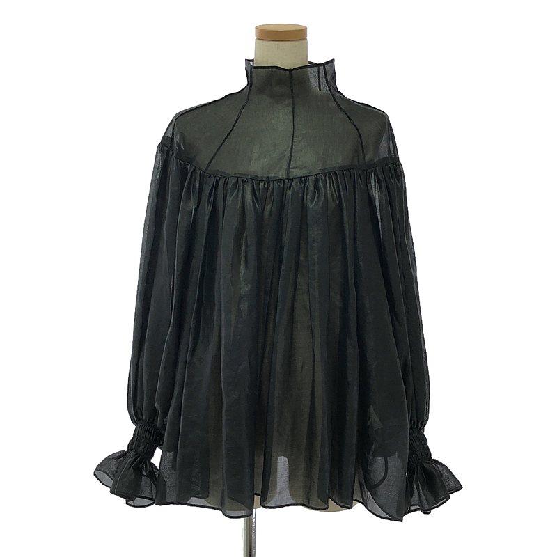 【美品】  enas / エナス | シースルー ギャザー ボリューム ブラウス シャツ | F | ブラック | レディース 美品】 enas / エナス | シースルー ギャザー ボリューム ブラウス