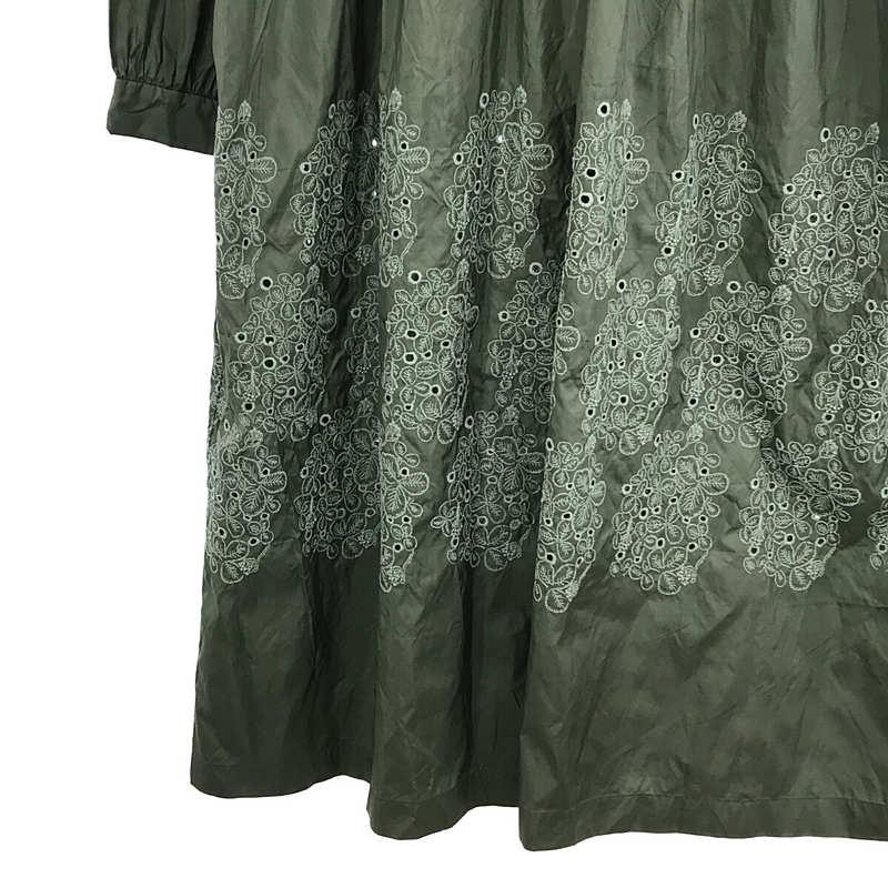 【新品】  mina perhonen / ミナペルホネン | 2019SS | sometimes lucky Dress スタンドカラー ギャザー シルク 刺繍ワンピース | 38 | green | レディース｜kldclothing｜03