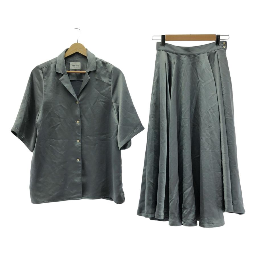 foufou / フーフー | open collar satin blouse / satin flair skirt ブラウス スカート セットアップ | 1 | グリーン系 | レディース foufou / フーフー | open collar satin blouse flair skirt ブラウス