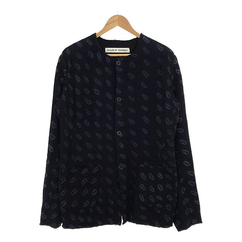 【新品】  OLUBIYI THOMAS / オルヴィトーマス | 2023SS | collarless work jacket 総柄プリント カラーレス ワークジャケット | 2 | インディゴ | メンズ 新品】 OLUBIYI THOMAS / オルヴィトーマス | 2023SS collarless work