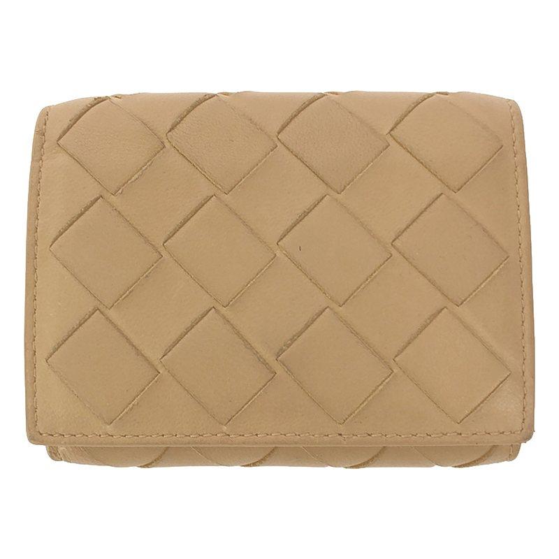 ★3日以内返品可★ 美品 BOTTEGAVENETA ボッテガヴェネタ イントレチャート大 カセット レザー コンパクトウォレット 681191 二つ折り財布 ベージュ レザー レディース ボッテガヴェネタ BOTTEGA VENETA 財布 二つ折り財布 折りたたみ財布