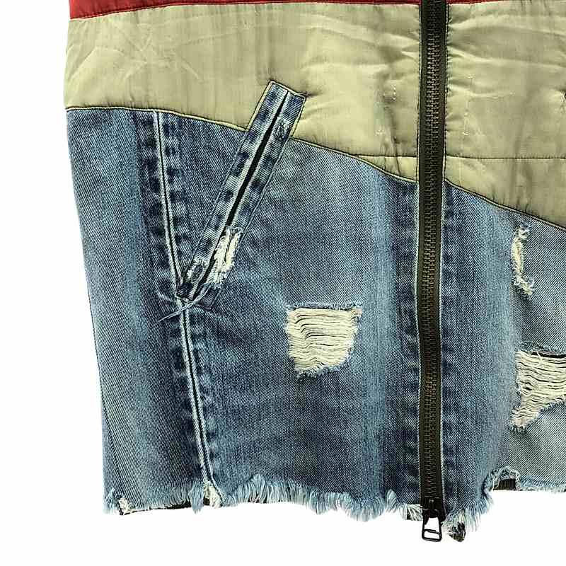 GREG LAUREN / グレッグローレン | 50/50 ARMY NYLON DENIM VEST / 再構築 リメイク パッチワーク デニム ミリタリーベスト | 2 | インディゴ/カーキ | メンズ GREG LAUREN / グレッグローレン | 50/50 ARMY NYLON DENIM VEST 再