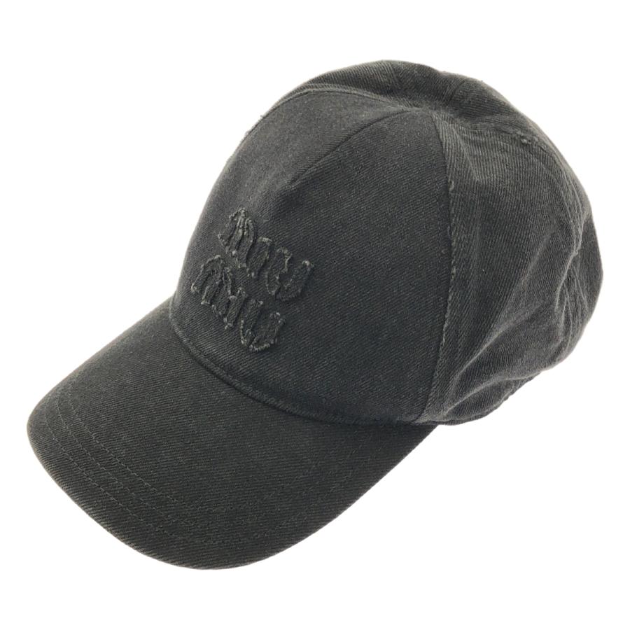 ミュウミュウ　miu miu ブラックデニム ベースボールキャップ　美品 miu / ミュウミュウ ロゴ ブラックデニム ベースボール キャップ : KLD