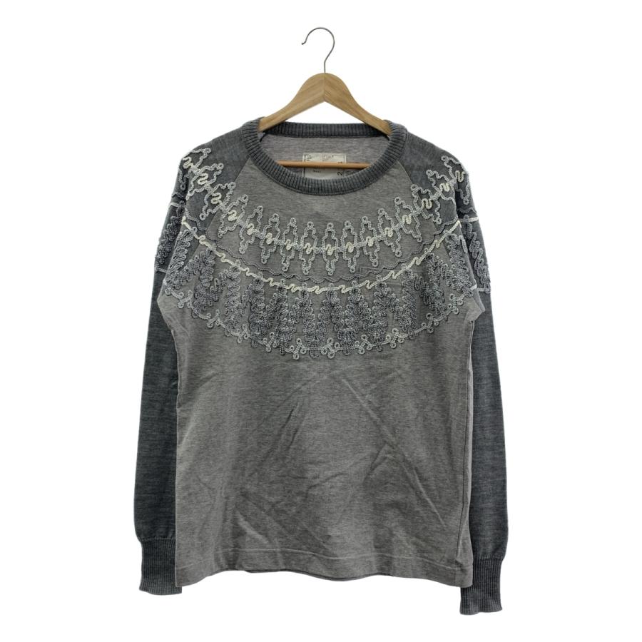 sacai / サカイ ノルディック柄 刺しゅう ニットドッキング ロングスリーブTシャツ | sacai