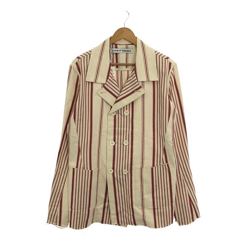 【美品】  OLUBIYI THOMAS / オルヴィトーマス | 2023SS | double breasted work jacket ストライプ ダブルブレスト ワークジャケット | 2 | レッド / オフホワイト | メンズ 美品】 OLUBIYI THOMAS / オルヴィトーマス | 2023SS double breasted