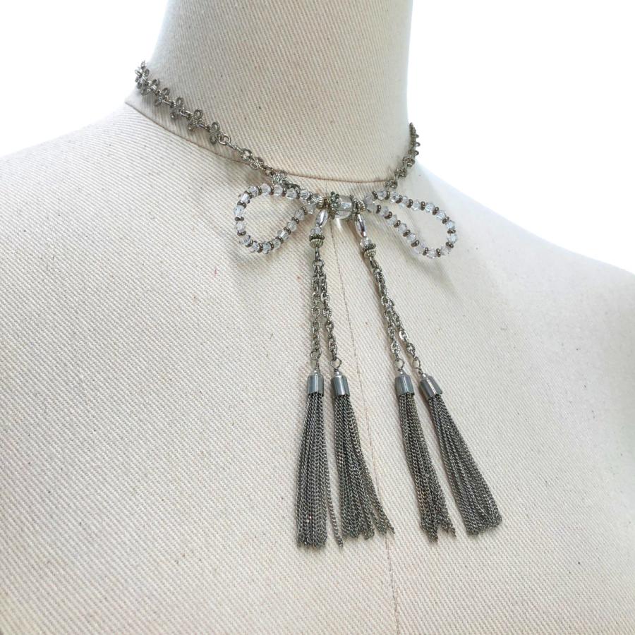tanakadaisuke / タナカダイスケ crystal ribbon chain necklace