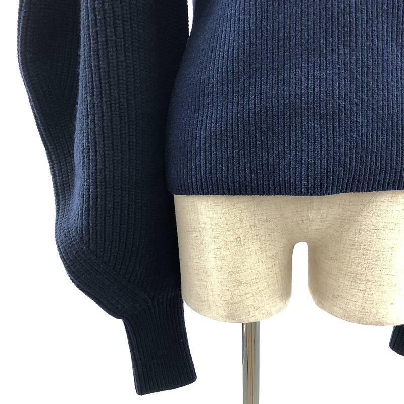 【美品】  LOEWE / ロエベ | Balloon sleeve V-neck sweat  / バイカラー バルーン スリーブ ニット | S | ネイビー/ダークネイビー系 | レディース LOEWE（ロエベ） 【美品】 | Balloon sleeve V-neck sweat / バイ