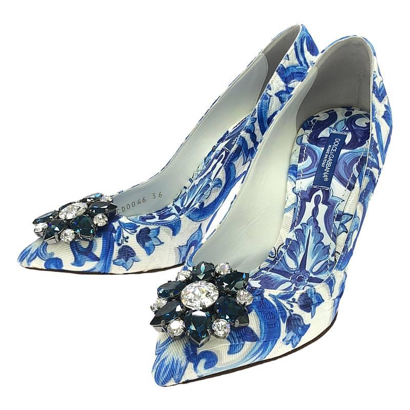D&G ドルガバ ビジュー クリスタル 花柄 レース ハイヒール パンプス