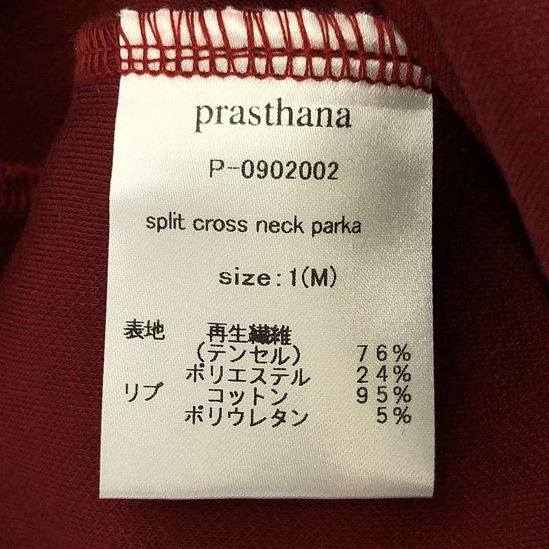 【新品】  prasthana / プラスターナ | split cross neck parka パーカー | M | レッド | メンズ 新品】 prasthana / プラスターナ | split cross neck parka パーカー