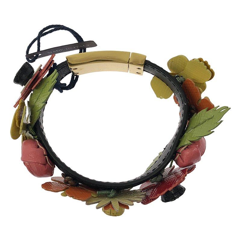 PRADA（プラダ） 【美品】 | フラワー装飾 ロゴ レザー ブレスレット 