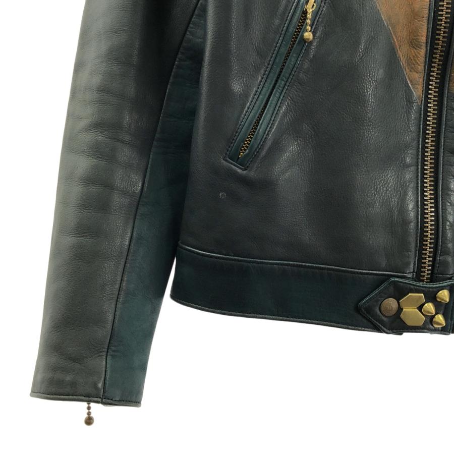blackmeans / ブラックミーンズ | 牛革 カウレザー スタッズ ライダース ジャケット / 総裏地 | S | black/green/brown | メンズ blackmeans / ブラックミーンズ 牛革 カウレザー スタッズ ライダース