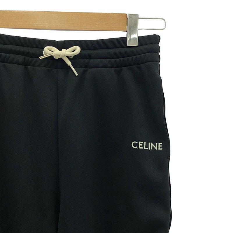 極美品CELINE ブラック パンツサイドラインロゴ刺繍