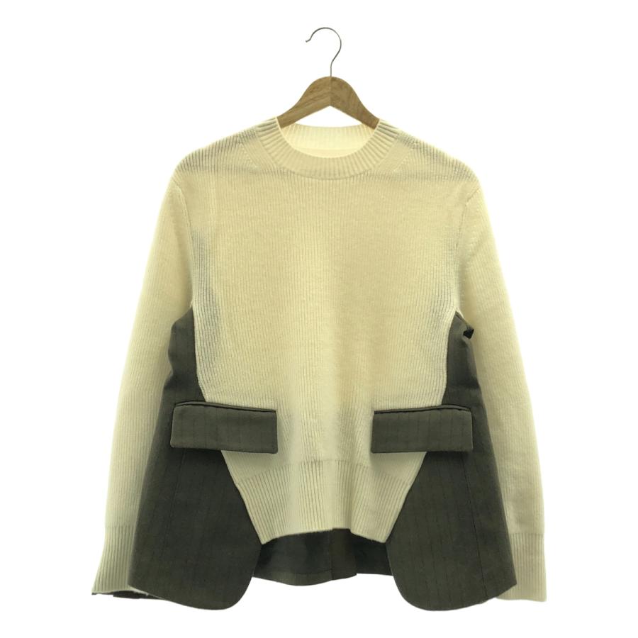 【美品】  sacai / サカイ | chalk stripe knit pullover / 異素材 ドッキング ニット プルオーバー | 1 | アイボリー/カーキ | レディース sacai（サカイ） chalk stripe knit pullover / 異素材 ドッキング