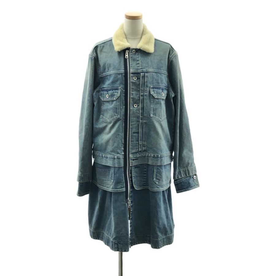 sacai / サカイ | 2020AW | Denim Layerd Boa Jacket / デニム ドッキング ボアカラー オーバーコート | 1 | インディゴ | メンズ sacai（サカイ） | 2020AW | Denim Layerd Boa Jacket / デニム