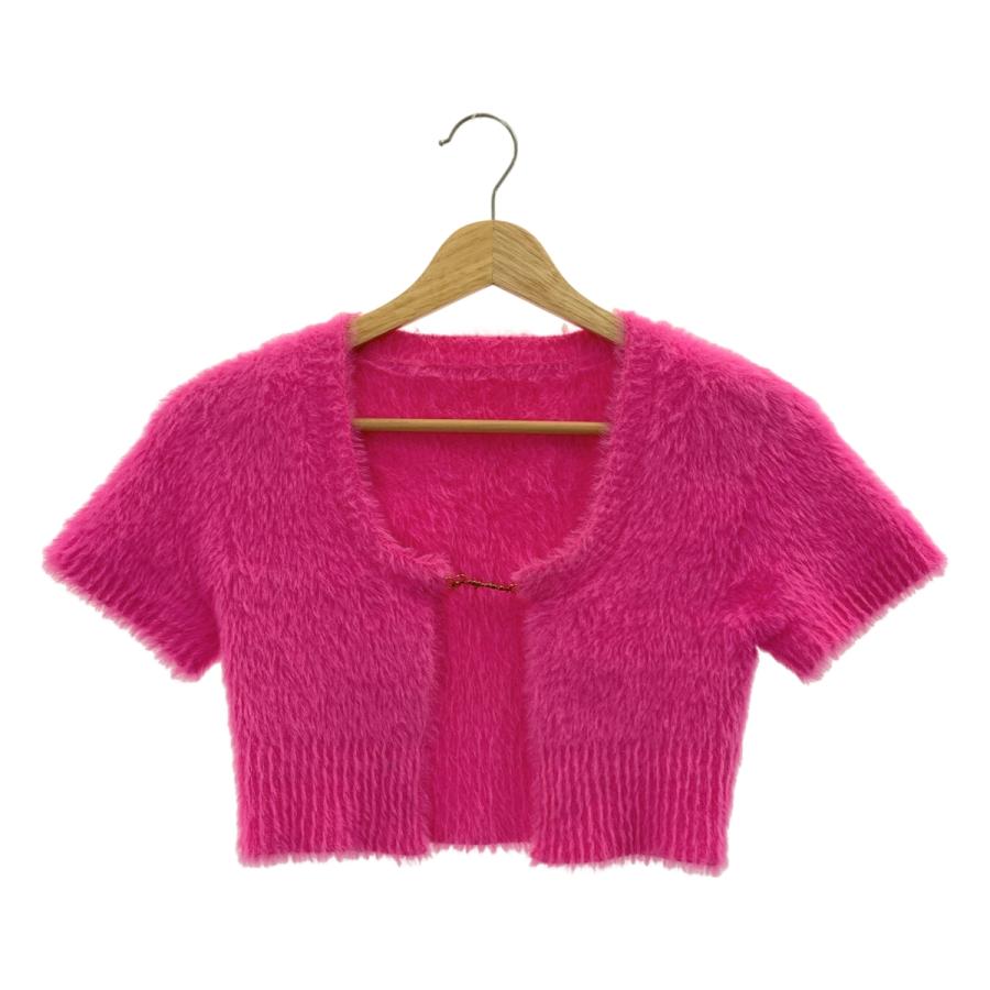 JACQUEMUS / ジャックムス | La Mille Neve シャギー ロゴプレート プルオーバー 半袖ニット ボレロ | 36 | ピンク | レディース JACQUEMUS / ジャックムス La Mille Neve シャギー ロゴプレート プル