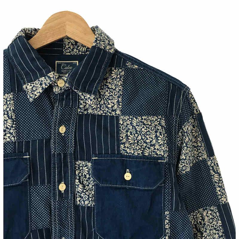 CALEE / キャリー | L/S DENIM PATCHWORK SHIRT コットン インディゴ デニム パッチワーク シャツ | M | ブルー｜kldclothing｜02