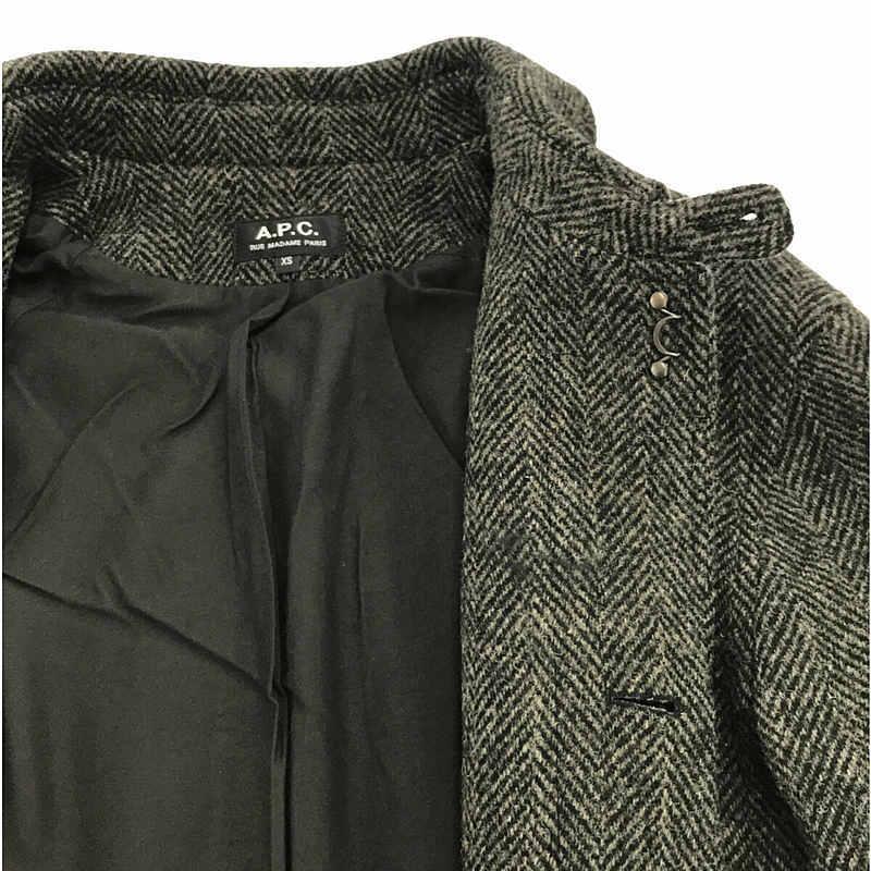 【美品】  A.P.C. / アーペーセー | × Harris Tweed ハリスツイード チンストラップ ウール ツイード シングル ロングコート | XS | グレー｜kldclothing｜04